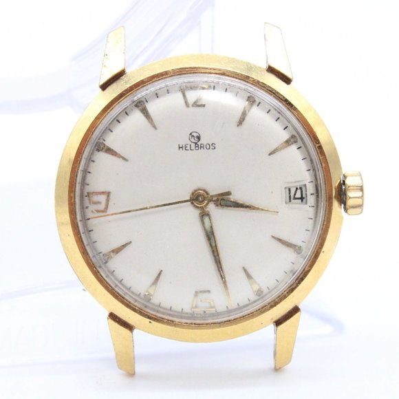 Vintage Helbros Watch Face Mens Gold Tone Classic Retro Stainless Steel - Picture 1 of 6